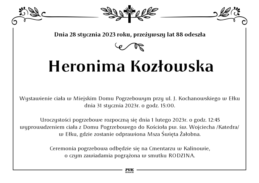 Heronima Kozłowska - nekrolog